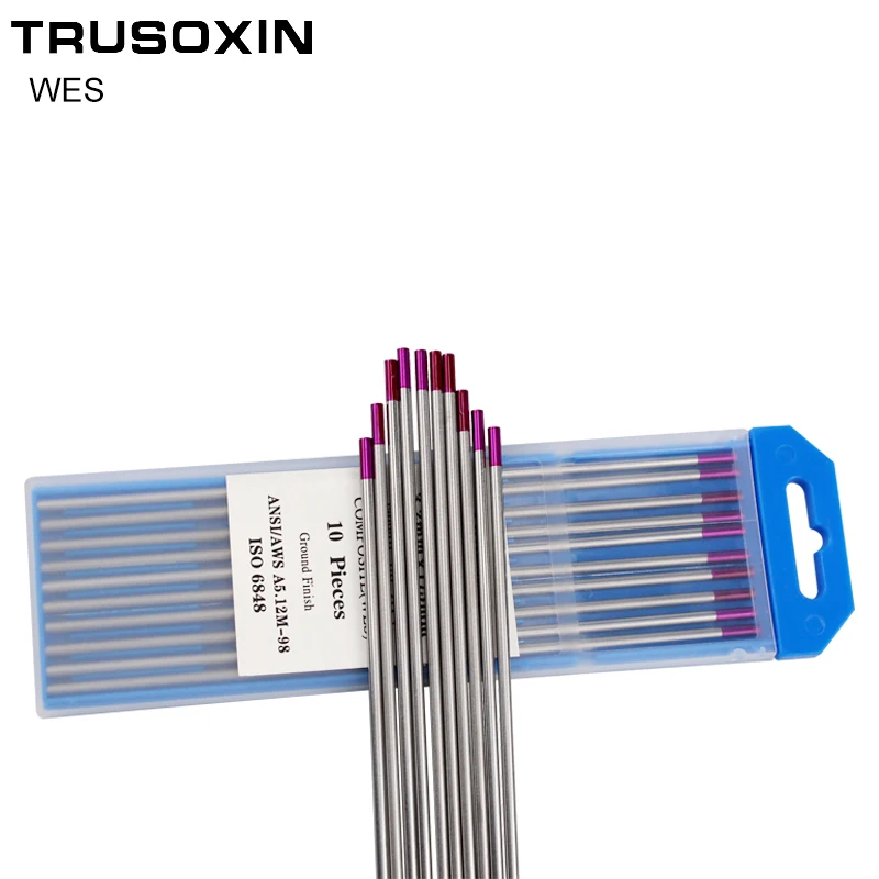 Eletrodo de tungstênio roxo cabeça wes, 1.0 /1.6/2.0/2.4/3.0/3.2/agulha de tungstênio tig/eletrodo de tungstênio/haste tig com 10 peças