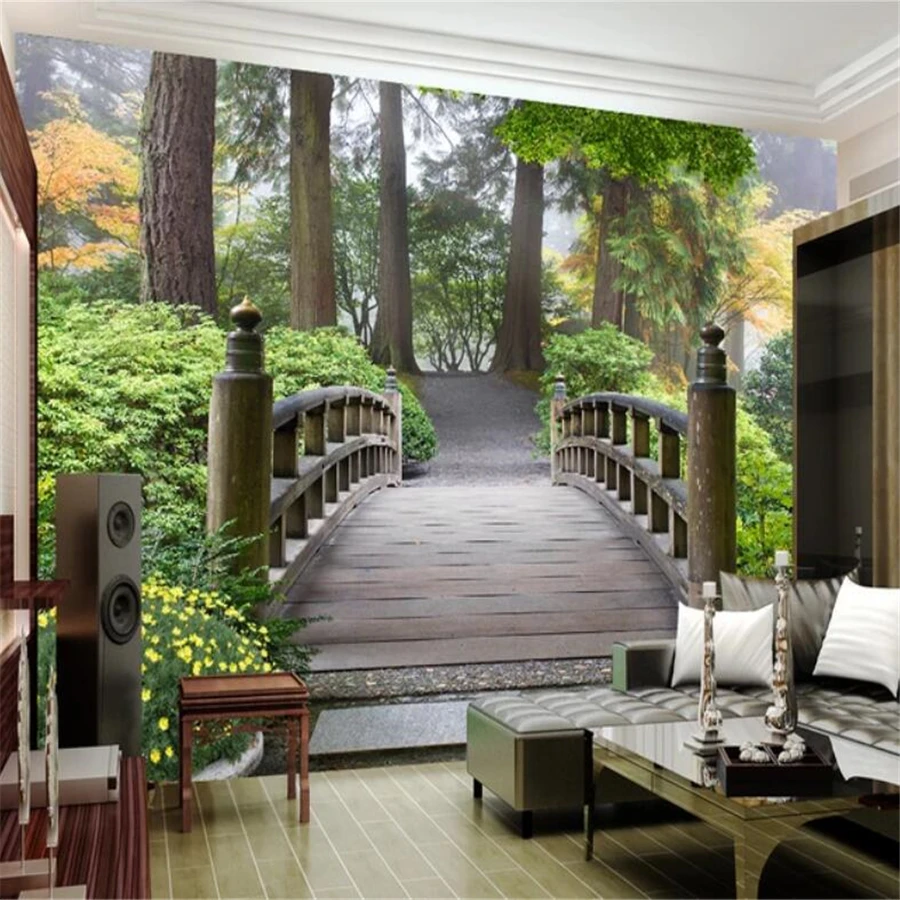 beibehang Custom wallpaper large mural garden park wooden bridge 3D landscape background wall painting wallpaper papel de parede