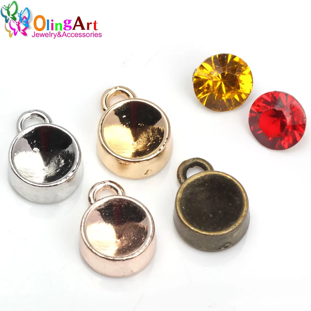 

OlingArt 10mm silver plated/ bronze/Gold/ Rose gold plating Pendant Round Jewelry interface size 8mm Charms DIY jewelry Making