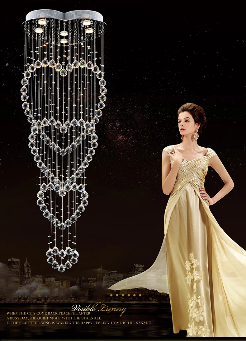 Modern Luxury LED Crystal Chandelier Lights Heart Rain Drop Chandeliers k9 Crystal ball Lamp Dia 19.7*H74.6inch