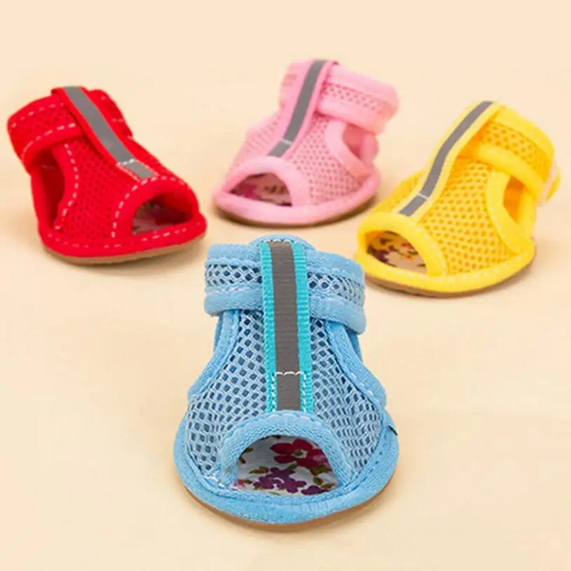 Casual Anti-Slip Small Dog Shoes For Cute Pet Shoes Summer Breathable Soft Mesh Sandals Beef Tendon Bottom Breathable Wear Shoes