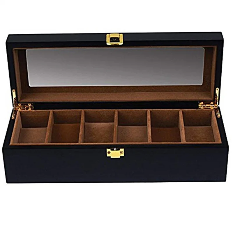 European Black Watch Boxes Case Wood And Leather Mechanical Watch Organizer New Watch Display Gift Case Jewelry Storage Holder