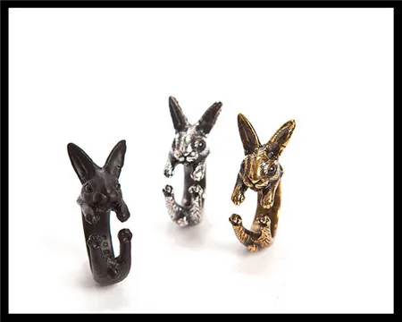 wholesale adjustable  retro punk Rabbit Ring free size hippie animal  Bunny Ring jewelry for pet lovers 12pcs/lot