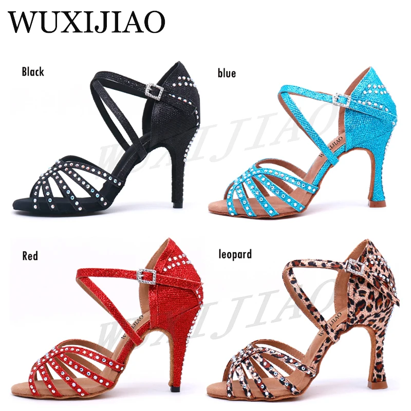 WUXIJIAO New Latin Dance Shoes Women\'s Shoes For Ballroom Dancing Woman Flash Cloth Collocation Shine Rhinestone 5cm-10cm