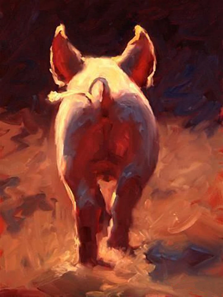 Professional Factory Skilled Painter Handmade High Quality Pig Tail Oil Painting On Canvas Pigs Ass Painting For Kitchen Decor