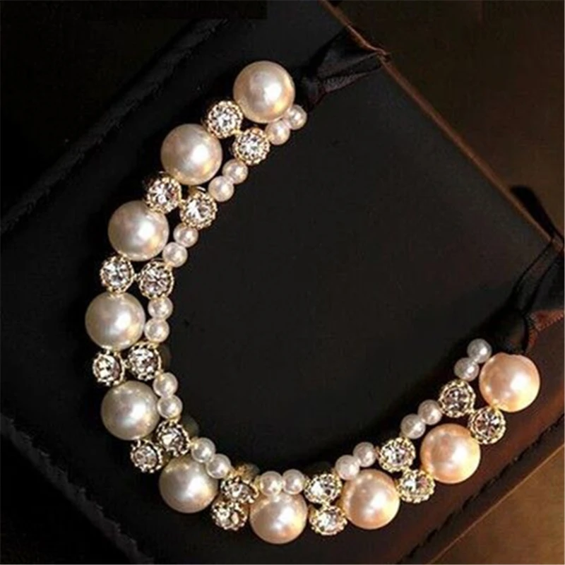 Korean Beads Crystal Lace Choker Necklace For Woman New Bohemian Fashion Jewelry Handmade Ethnic Statement Necklaces