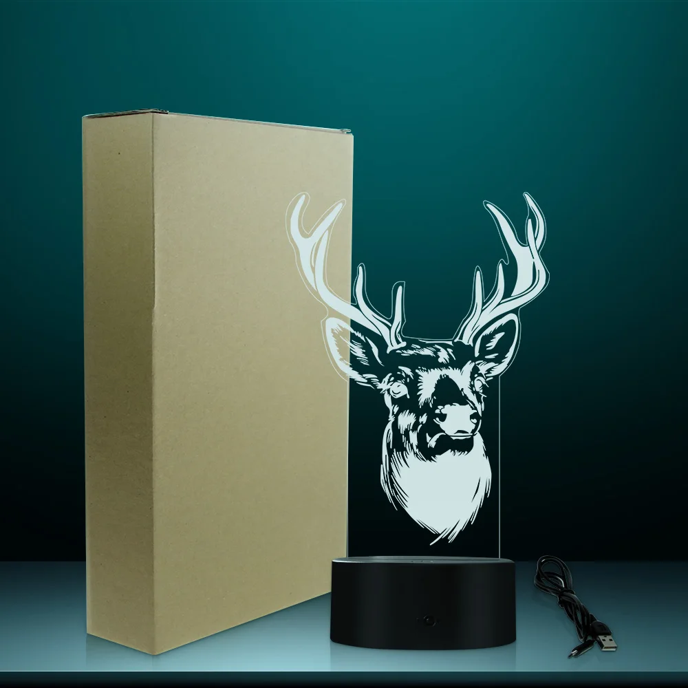 Corna di cervo Testa di Cervo 3D Optical illusion Luce Woodland Deer Buck Della Fauna Selvatica HA CONDOTTO LA Luce Creativa di Notte Lampada Da Tavolo Decorativa