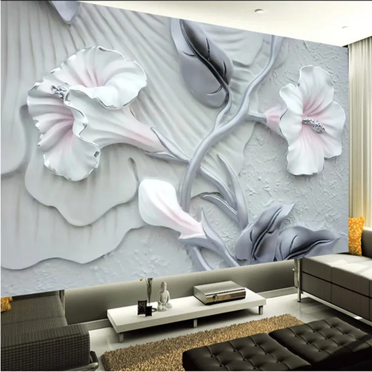 

Modern Chinese wallpaper lily 3D modern minimalist mural living room study decoration office TV background wall paper