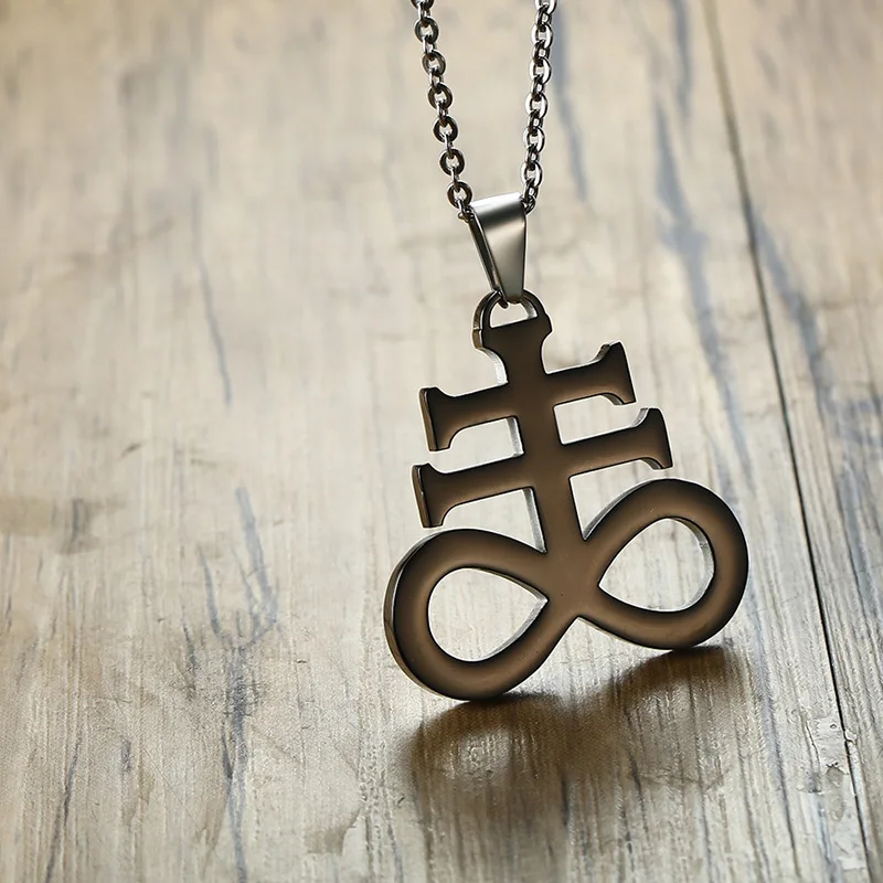 Sulfur Leviathan Cross Sulphur Pendant Necklace for Men Stainless Steel Church of Satan Satanic Inverted Crucifix Male Jewelry