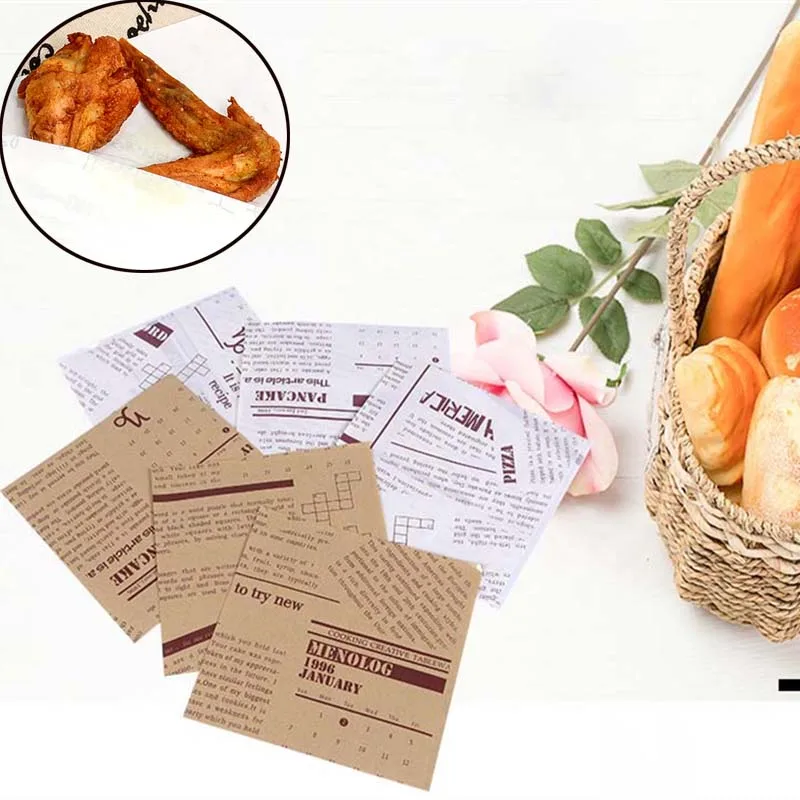 Oil Paper Food Bag Take-out Doughnut Sandwich Kraft Paper Fast Food Wrapping Bag Disposable Hamburger Paper Box Packing Sheet