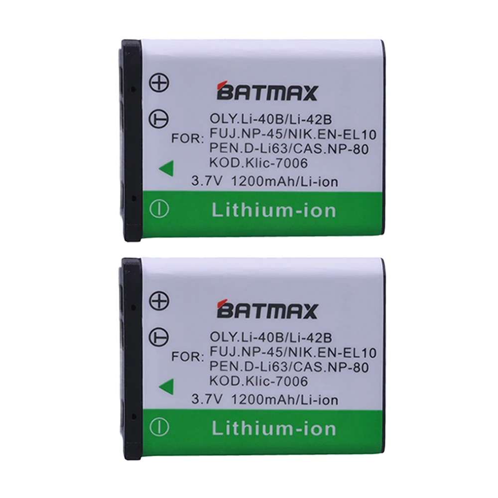 Batmax 2Pcs Li-42B Li-40B Li-on Battery for OLYMPUS U700 U710 FE230 FE340 FE290 FE360 U1040 X915 VR320 VR330 FE5000