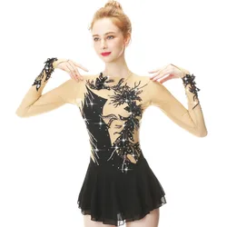 Black Figure Skating Costume Cheongsam Figure Skating Skirt Beautiful Skating Dress Girl  /Women