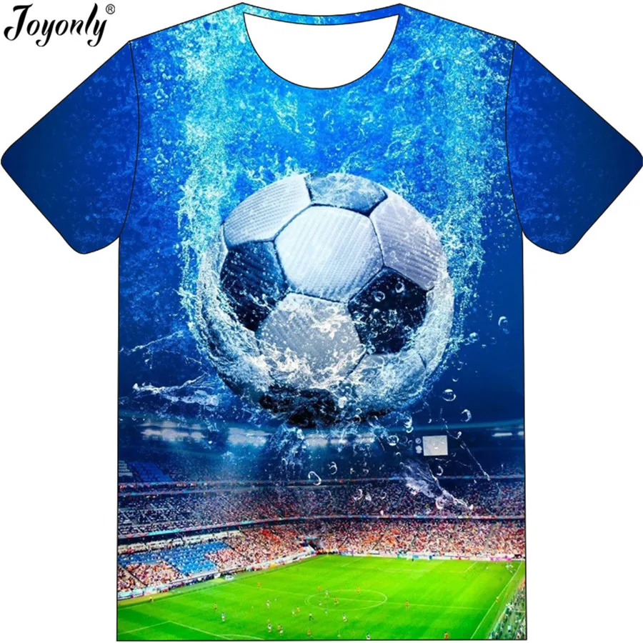 Joyonly 2022 Summer Boys Girls 3D T-Shirt Cool Field Water Football Printed Blue T Shirt Children Fashion Funny Tee Tshirts Tops