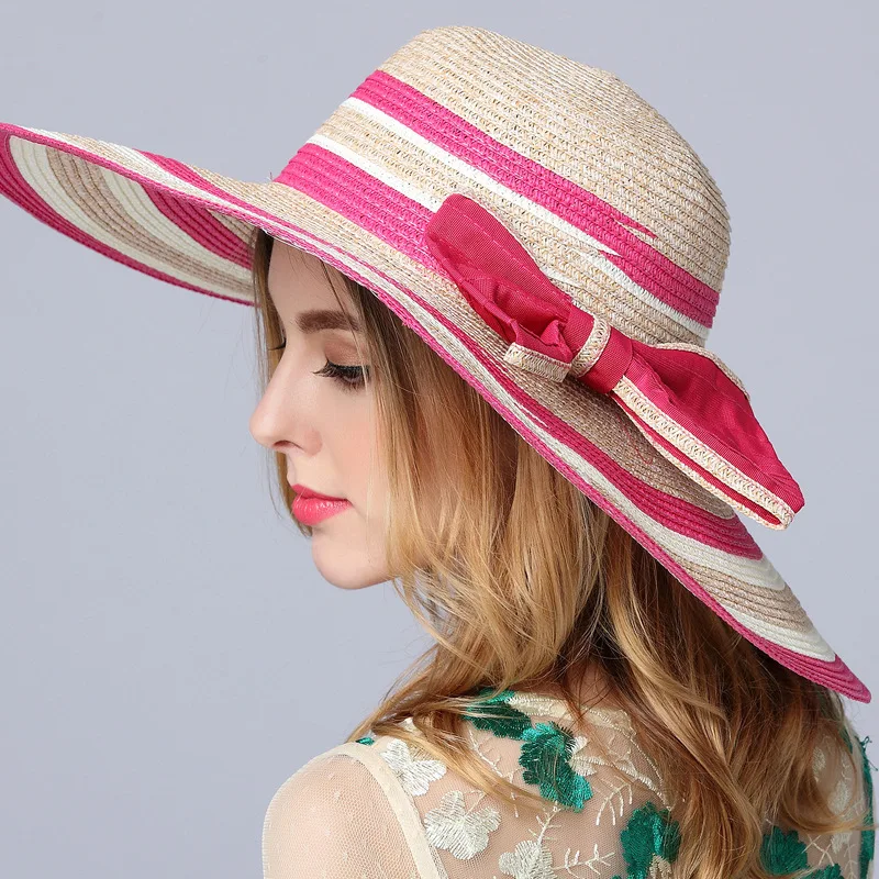 

Korean Lady Sunhat Sunshade Beach Cap Women Summer New Wide Eaves Hats Floppy and Fashion Visor Straw Fashion Sun Hat H020