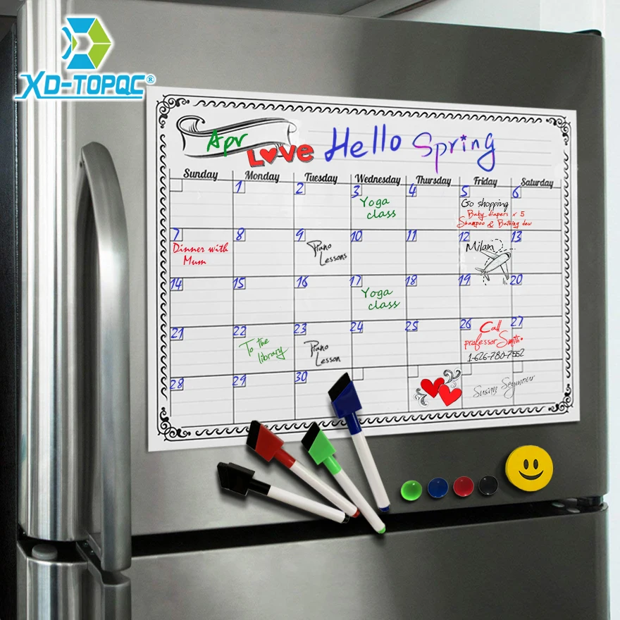 Magnetic semanal e planejador mensal Whiteboard, ímã do refrigerador flexível, mensagem diária, desenho Frigorífico Boletim, quadro branco, A3