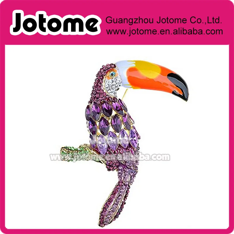 

3.25 inch Womens Gold Tone Purple Rhinestones Tropical Toucan Parrot Bird Brooch Pin