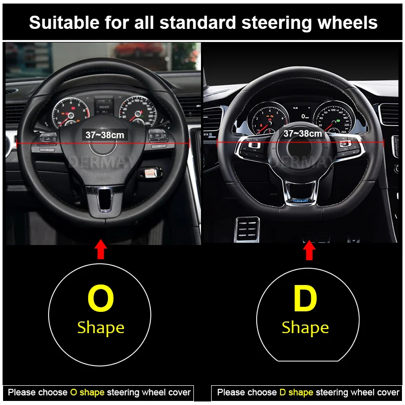 DERMAY Luxury Car Steering Wheel Cover Non-slip Fit O Shape D Shape Standard Steering Wheel High Quality Interior Accessories