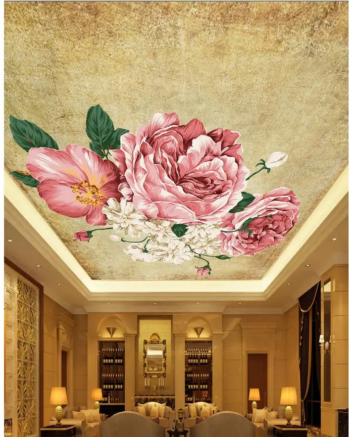 Peony ceiling frescoes 3d wallpaper modern for living room murals ceilings Home Decoration