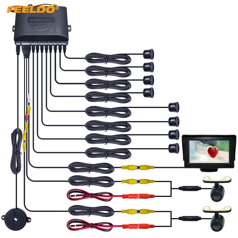 

FEELDO 1Set Car 4.3" LCD Monitor 8-Sensor Parking Sensor 2x Mini CCD Camera Dual Visual Rearview Video Parking Radar System