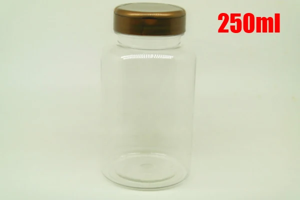 100PCS 250CC Transparent PET Medicine Storages, Packing Bottle, 250ml Pill/Powder/Vitamin/Capsules Bottles--Amber Flip Caps