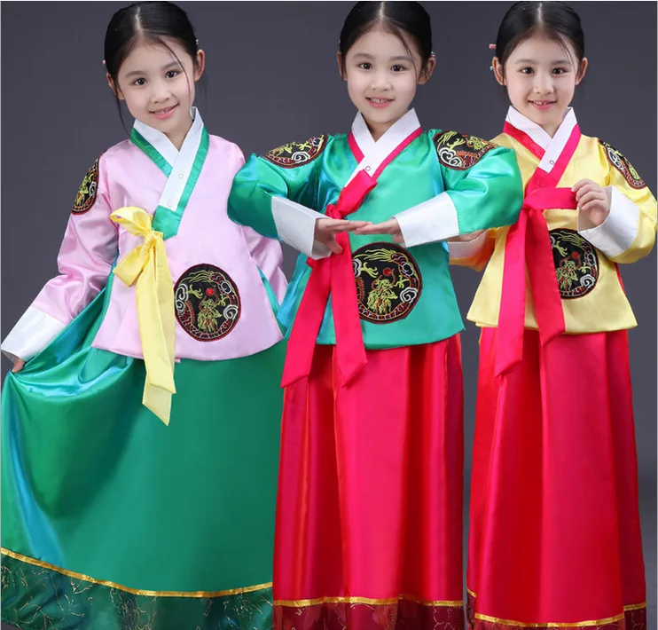 Embroidered Children's Korean princess dress Chinese minority costumes girls korea traditional costumes hanbok stage performance