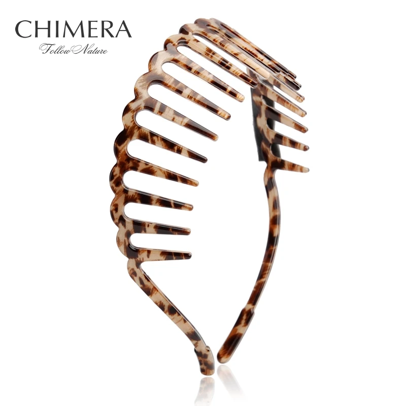 CHIMERA Women Hair Hoop Leopard Print Cellulose Acetate Teeth Comb Headband Simple Headwear Girls Hairband Fashion Accessories