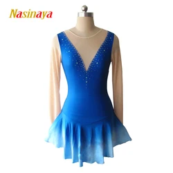 Nasinaya Figure Skating Dress Ice Skating Skirt for Girl Women Kids Customized Competition Patinaje blue gradually changing