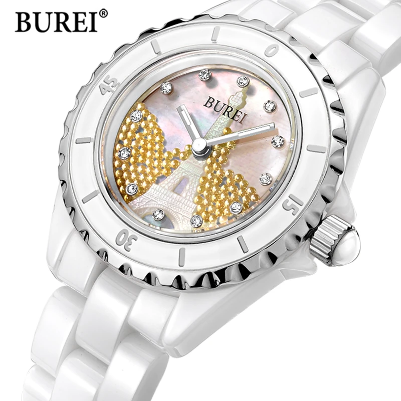 BUREI Brand Ladies Fashion Ceramic Bracelet Watch Women\'s Luxury Waterproof Sapphire Quartz Watches Clock for Women Montre Femme