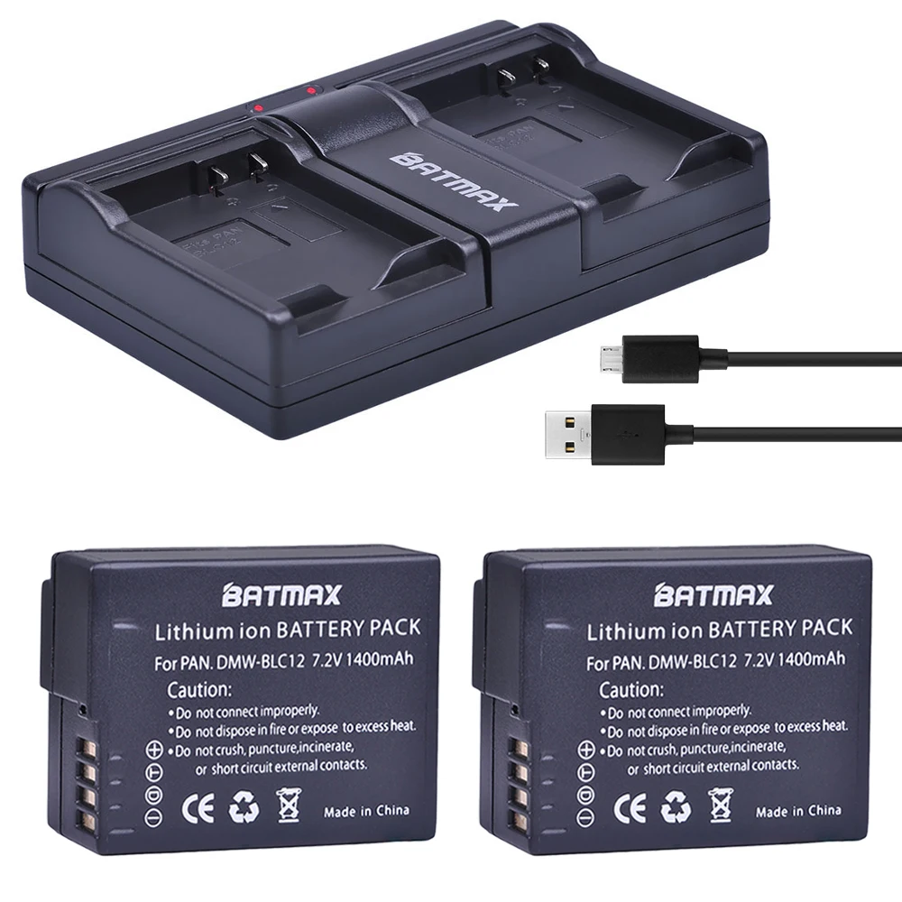 2Pcs 1400mAh DMW-BLC12 DMW-BLC12E DMCBLC12 BLC12 Battery&Dual Charger for Panasonic FZ1000, FZ200, FZ300, G5, G6, G7,GH2,DMC-GX8