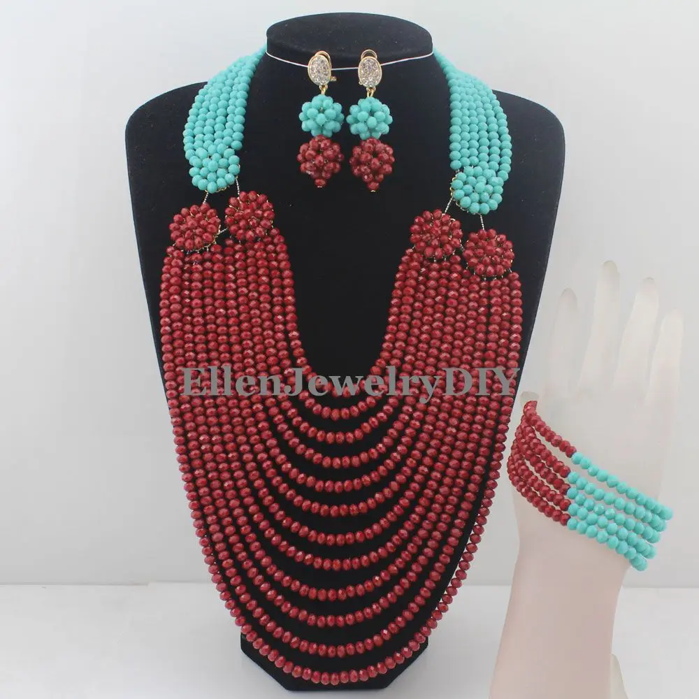 

African Costume nigerian Wedding bridal beads Jewelry Set African style Crystal beaded necklace women Jewelry Set W12047