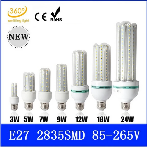 New U shaped LED E27 Light Lamp Corn Blub 24W 18W 12W 9W 7W 5W 3W Bivoit AC 85V-265V SMD 2835 Bulb Energy Saving Led For Home LR