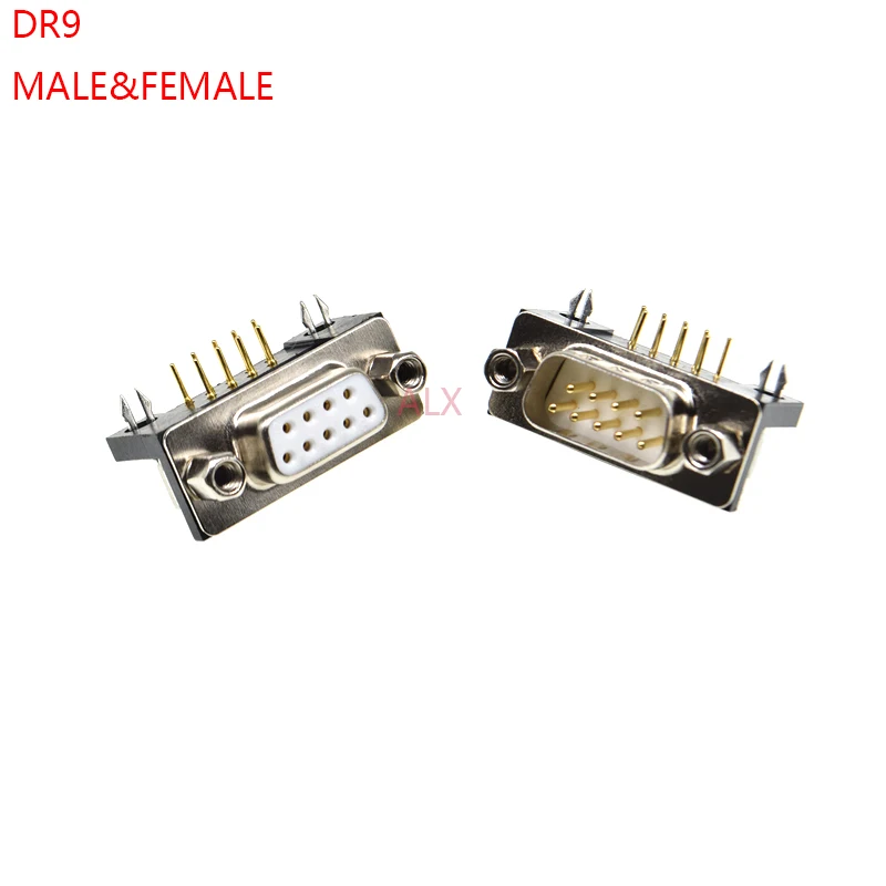 1PCS 3U Gold Plated Solid Pin DR9 MALE feMALE PCB Mount serial port CONNECTOR RIGHT ANGLE DB9 D-Sub RS232 COM CONNECTORS Adapter