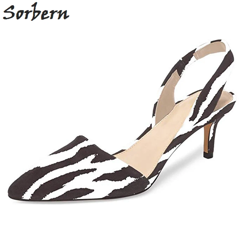 

Sorbern Low Heel Slingback Women Pump Shoes Kitten Heels Pointed Toe Zebra D'Orsay Mature Ol Shoes Plus Size 5-15 Custom Colors