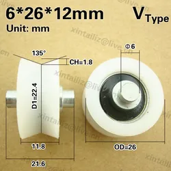 Free Shipping 10pcs 26mm*12mm v groove roller wheel pulley aluminium window door groove roller