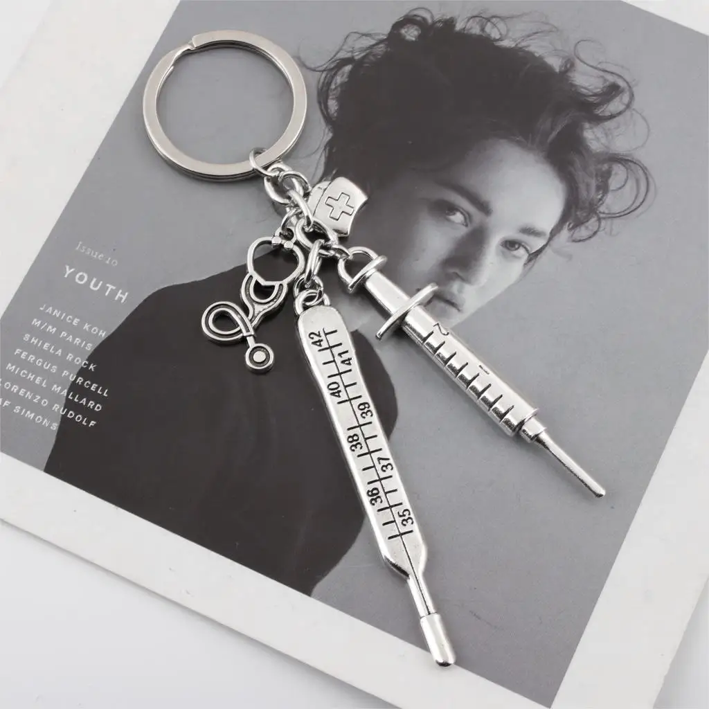 1Pc Medical Nurse Cap KeyChain Syringe Doctor Stethoscope Thermometer Keyring Creative Jewelry Classmate Gift E2384