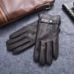 MPPM-Gants en peau de mouton en cuir véritable pour hommes, gants en peau de daim pour adultes, chauds, cadeau de Noël, hiver