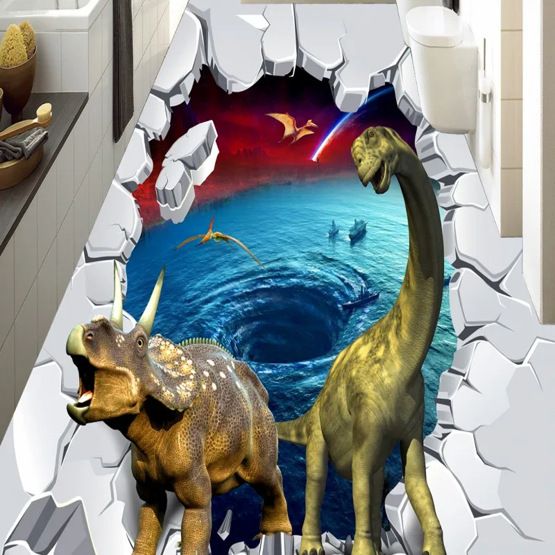 

beibehang HD 3D Jurassic Dinosaur Adventure 3D floor bathroom kitchen floor walkway to wallpaper murals,papel de parede