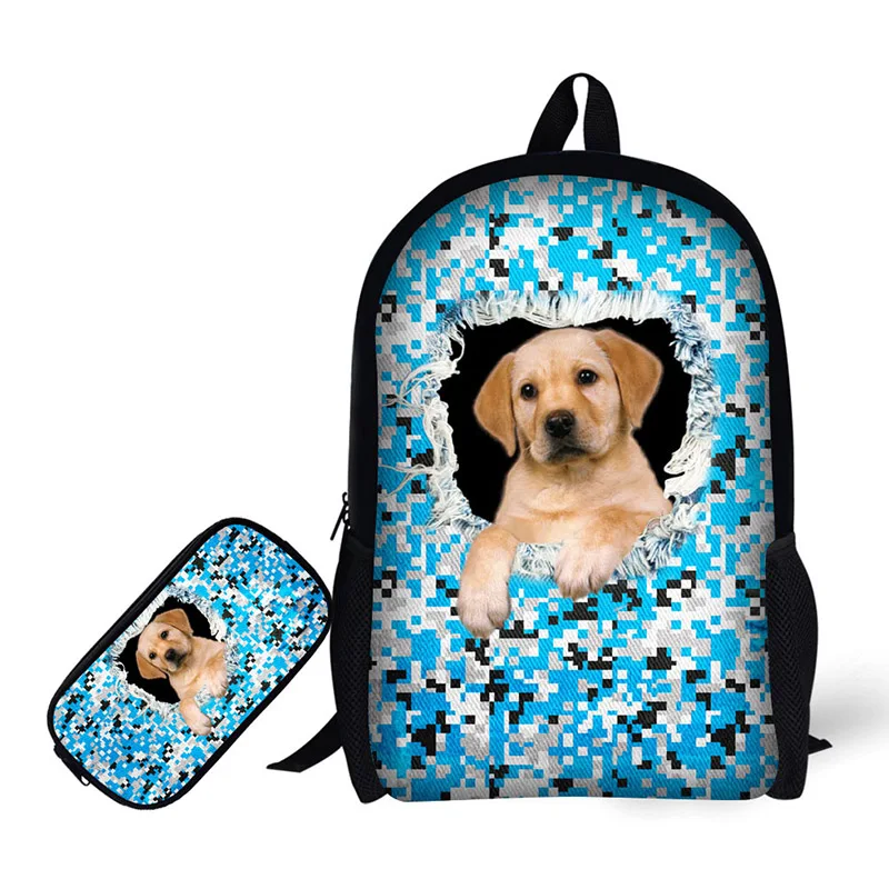 

School Bags 2 PCS/ Set Colorful pet dog Printing Backpack with Pencil Case For Teenager Boys Men Casual Travel Shoulders Bag