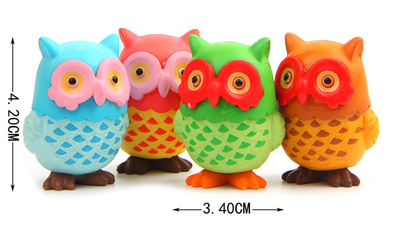 Figurines de hibou de couleur Kawaii, jouets en résine, modèle d'action, décoration de poupée créative, DIY, 4 pièces/lot