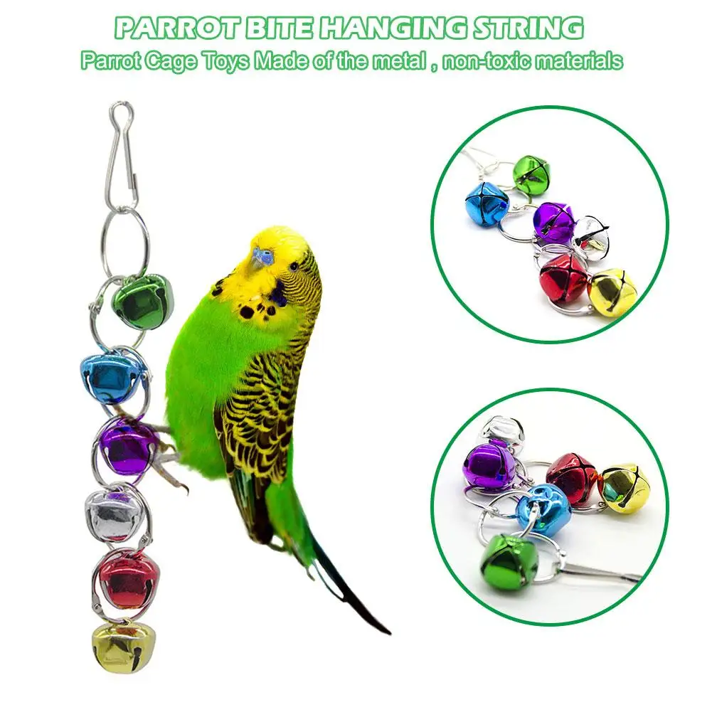 Parrot String Toy With 6 Crisp Bells Chew Hanging Cage Toy For Parakeet Cockatiel Canaries Finches Small Birds