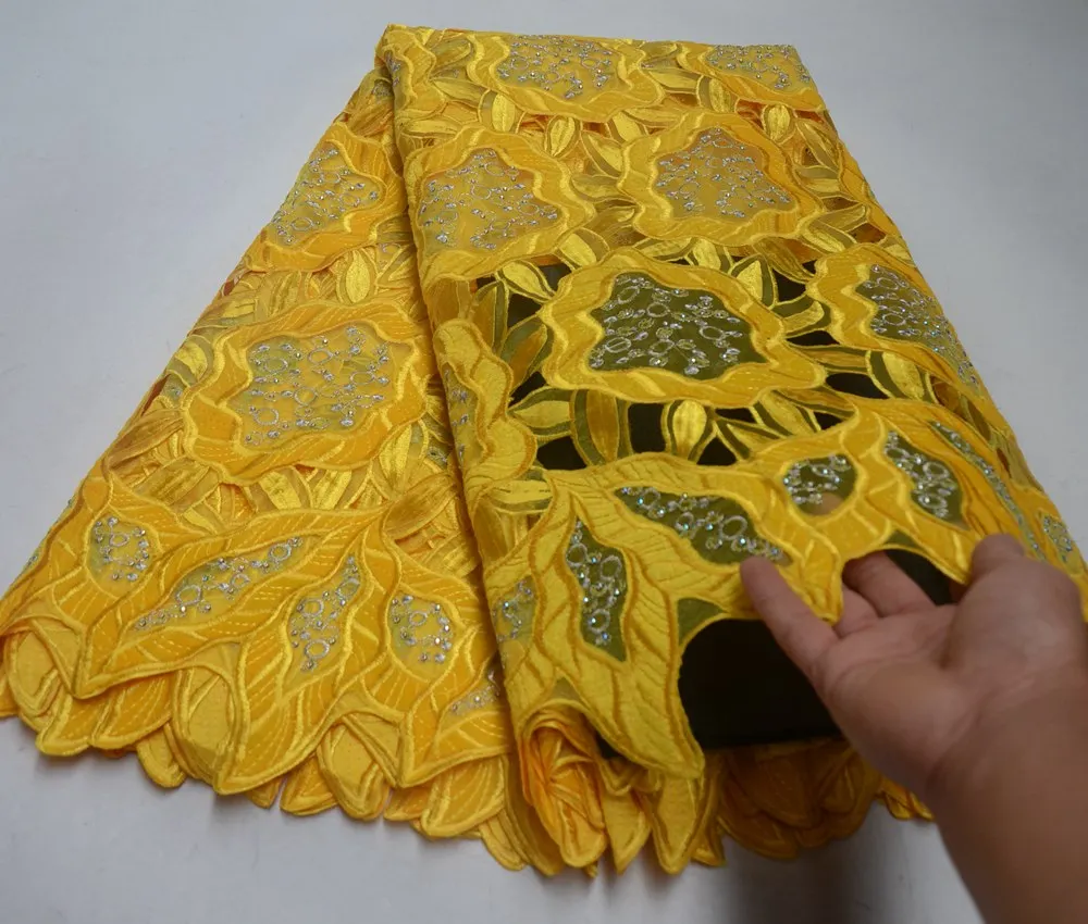 African Rhinestones Lace fabric 2019 Hot Selling France Mesh lace Fabric High Quality yellow African Organza Velvet Lace Fabric