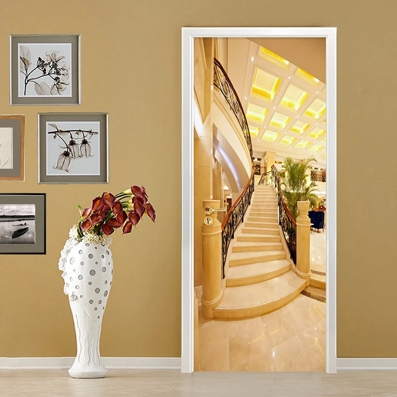 

Photo Wallpaper 3D Golden Stairs Murals Hotel Living Room Door Sticker Modern Spatial Expansion PVC Wall Papers Papel De Parede