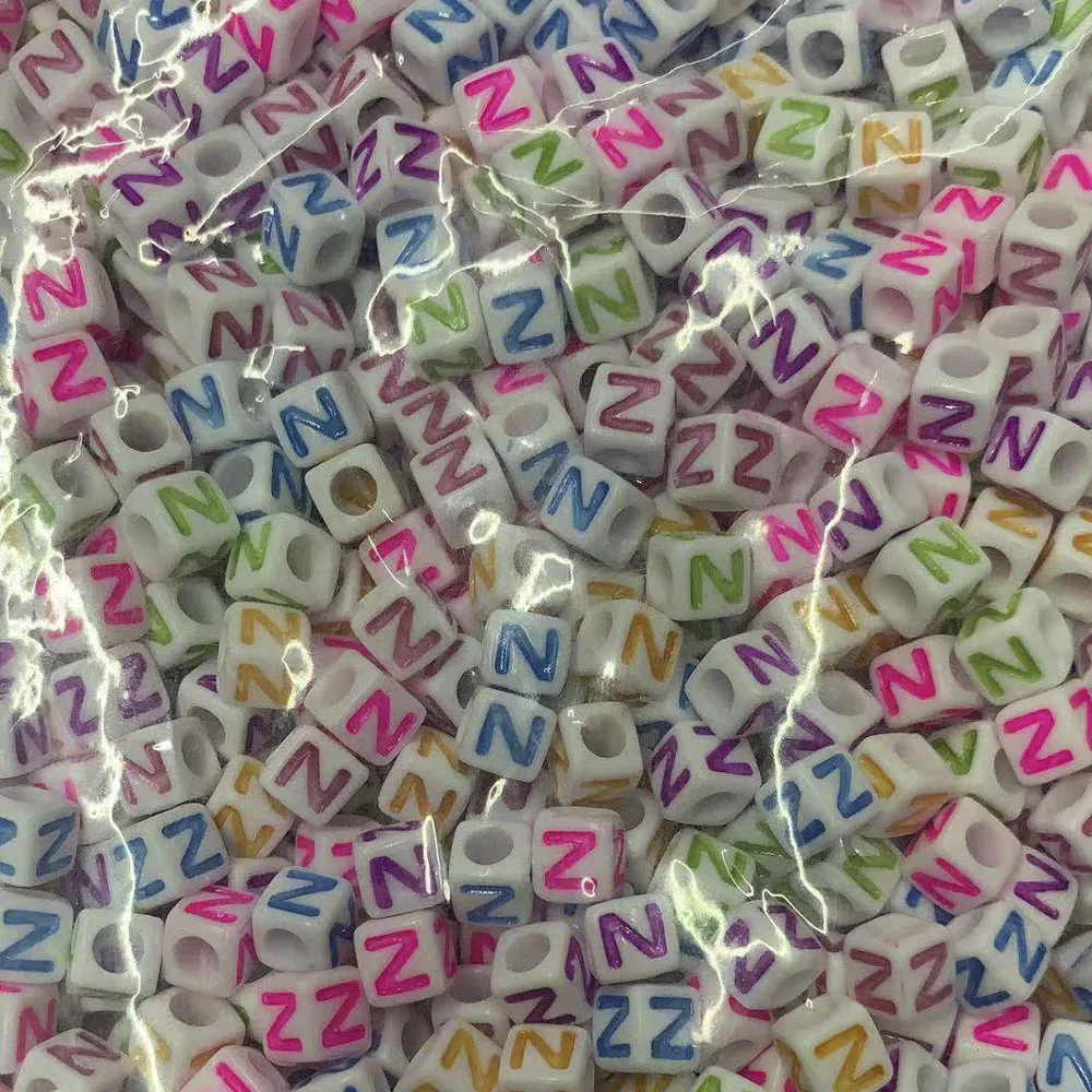 CHONGAI 50Pcs Acrylic Single Alphabet /Letter Cube Beads Mix Color For Jewelry Making DIY Loose Beads 7x7mm