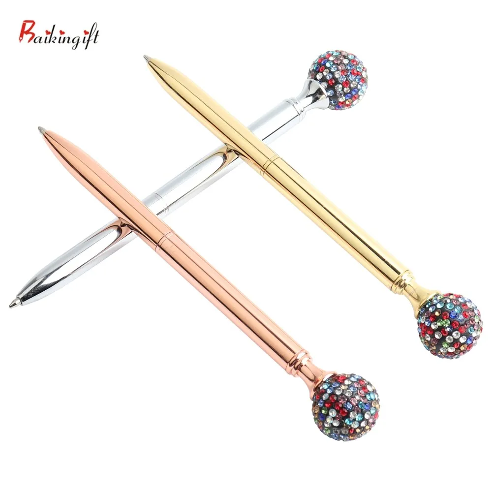 New Arrival Ballpoint  Pen Round Colored Diamonds Metal Material Beautiful Pen 0.7mm Student Stationery Gift  Custom logo