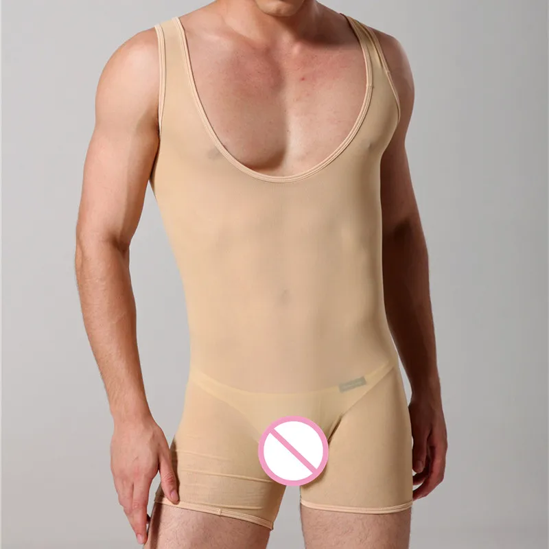 Ropa interior Sexy para hombre, leotardo de malla transpirable, Body Building, ropa interior moldeadora