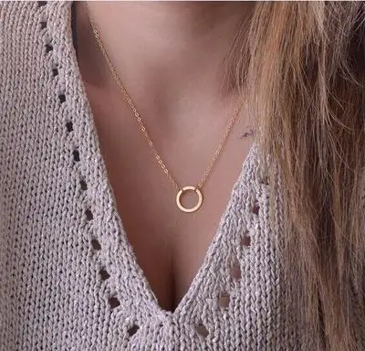 Party Gift 2018 New Brushed Forever Circle Necklaces For Women Alloy Fashion Long Chain Geometric Classic Round Necklace