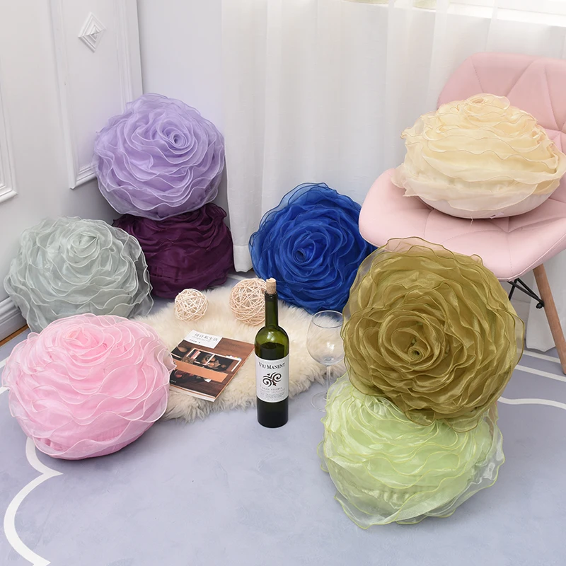 Elegant 3D Yarn Rose Cushion Romantic Flower Sofa pillow bed Flower Pillow Wedding Decor Rose Cushion Valentine\'s Day Lover Gift