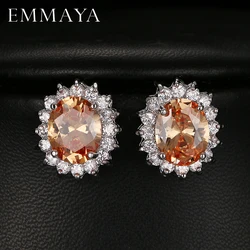 Emmaya Fashion Oval Zircon Stud Earrings for Women Present Gift Blue Crystal Bijoux for Girls 5 Colors Options