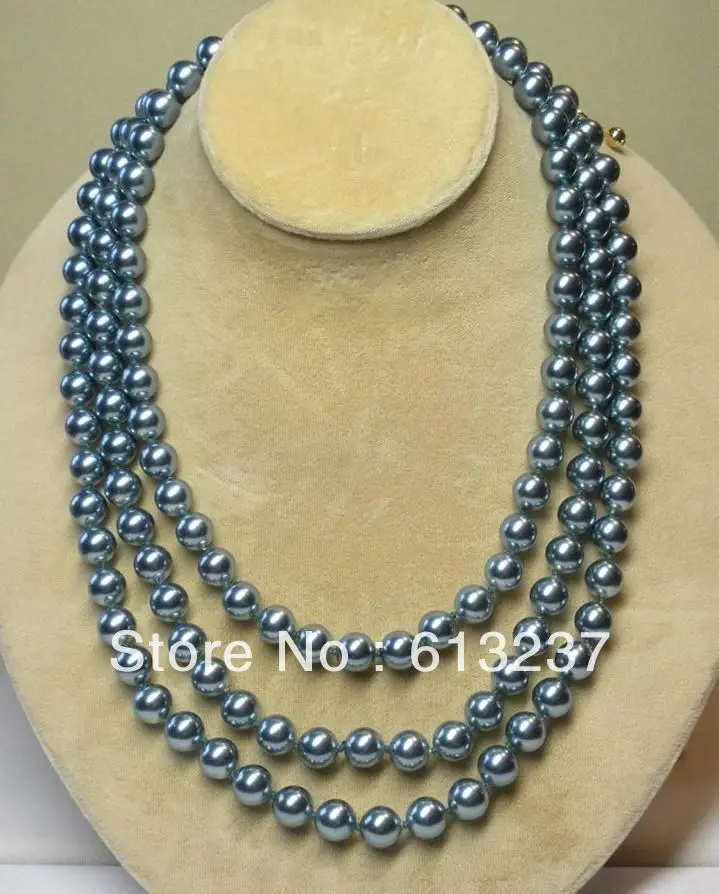 

Wholesale price elegant 8mm blue simulated-pearl shell roubd beads long chains necklace women weddings party gifts 60inch MY5215