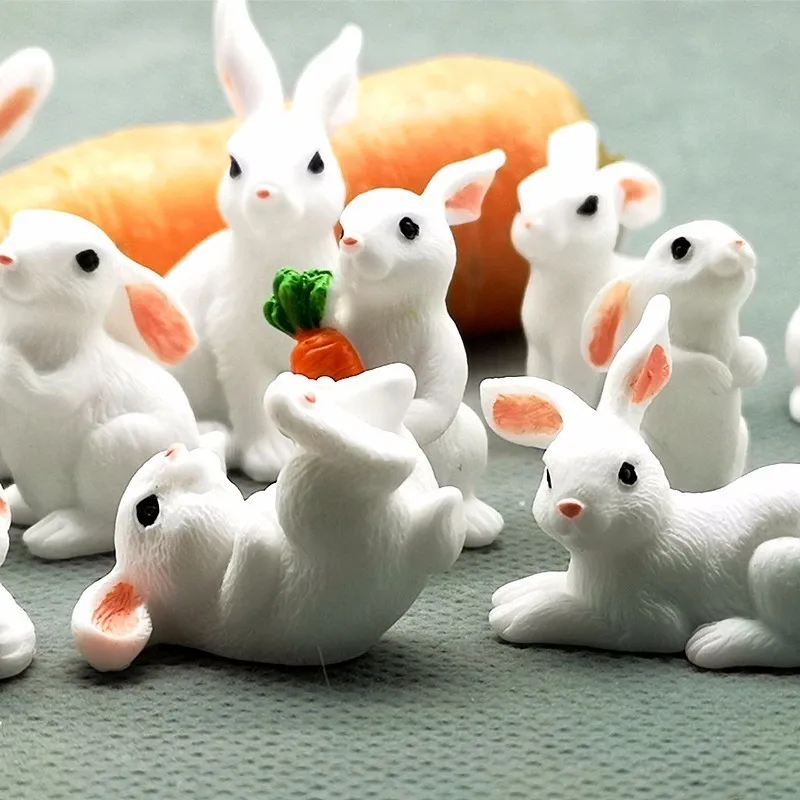 1 Pcs 12 Style Cute Rabbit Easter Miniature Hare Animal Figurine Resin Craft Mini Bunny Ornament Fairy Garden Supplies